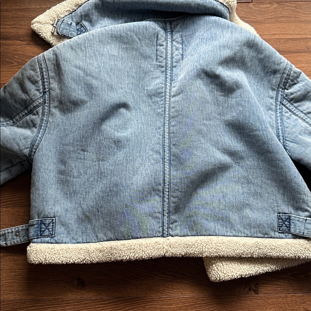 ZARA Faux Shearling Biker Denim Jacket. Oversized. Large. - Picture 5 of 8
